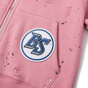 เสื้อมีฮู้ดมีซิปมีซิปผ้าคอตตอนลายพิมพ์โลโก้ DTG และสตั๊ดดีไซน์แบบธรรมดา370หนัก - Product Image 6