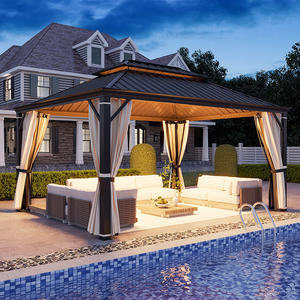 Pérgola Impermeable de Fácil Montaje, Personalizable, con Techo Doble, Estructura de Aluminio, <span class=keywords><strong>Gazebo</strong></span> Exterior con Techo Rígido y <span class=keywords><strong>Cortinas</strong></span> de Malla, Gran Venta - Product Image 4