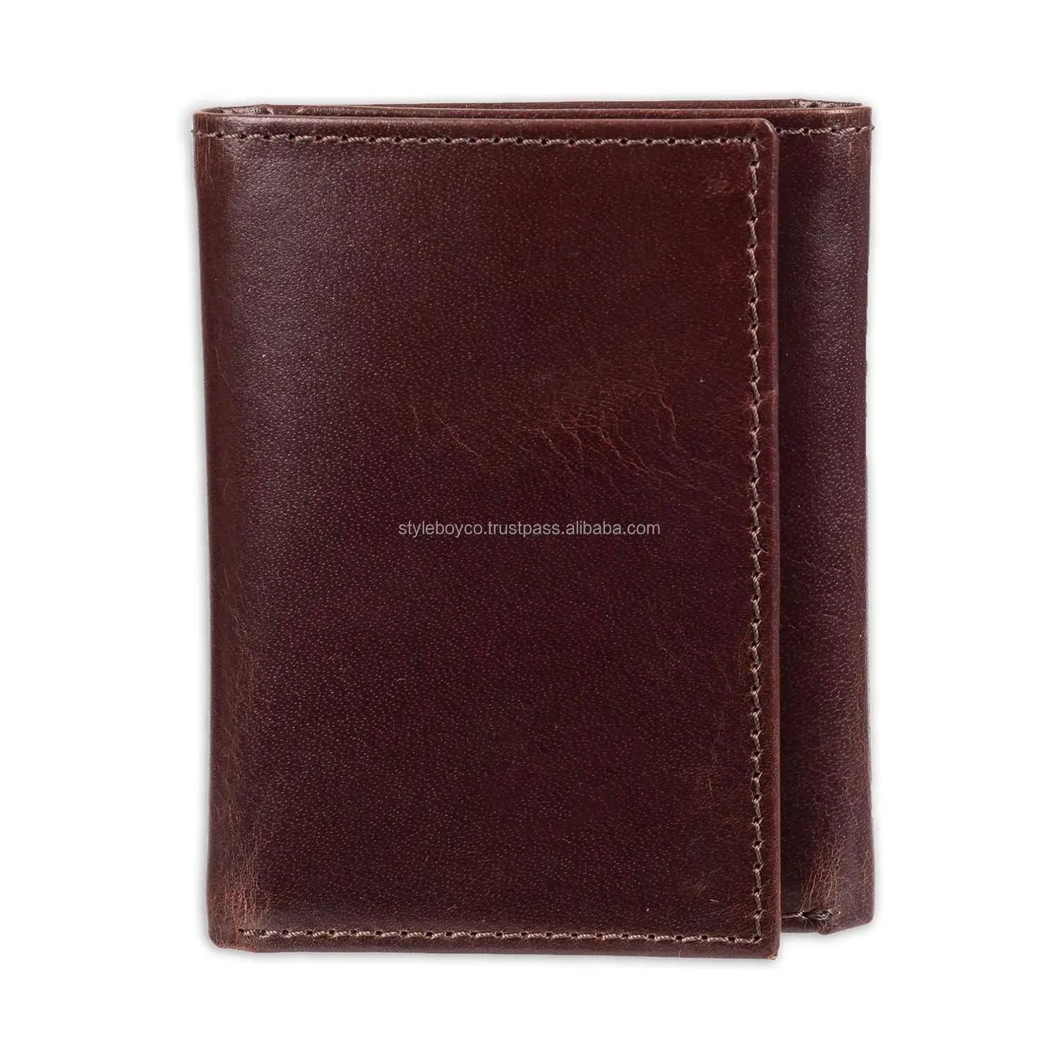 Men's Leather Trifold Wallet With ID Window, Credit Card Slots, Bill Compartment, Extra Storage, and Gift Box Packaging.