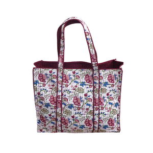 กระเป๋าผ้าบุนวมผ้าฝ้ายนุ่มใช้ซ้ำได้กระเป๋าโท้ทพิมพ์ลายบล็อกมือสำหรับตอนเย็น - Product Image 1