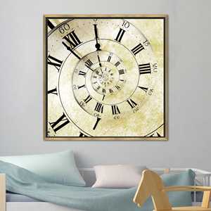 Tableau sur toile imprimé moderne - Design graphique d'horloge vintage, toile encadrée dorée - Product Image 1