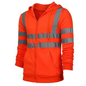 Sweat-shirt à capuche à manches longues réfléchissant pour homme Veste de travail en polyester de 300 grammes avec fermeture à glissière Manteau de sport de sécurité bloqué par les couleurs - Product Image 3