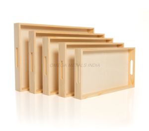 Juego de bandejas de madera de buena calidad en color crema suave con forma ovalada única y diseño elegante Ideal para servir y decorar - Product Image 6