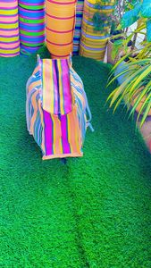 Sacs à provisions indiens écologiques multicolores tissés en nylon recyclé rayé pochettes du marché fabriqués en Inde matériau PP - Product Image 2