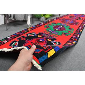 Tapis de Grande Taille Vintage en Laine Turque Rouge Noir Rectangle Surdimensionné Patchwork Motif 33X146 pi 10mm Épaisseur Latex - Product Image 3