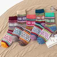 Kaos Kaki Hangat Motif Geometris Jacquard Retro Salju Musim Gugur Musim Dingin
