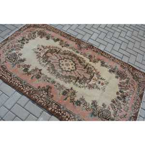 Turkish Vintage Area Rug 3.8x6.9 ft, <b>Brown</b> Pink Moroccan Rug - Product Image 4