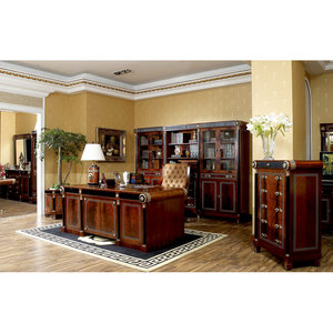 Dark Brown Solid Wood Rectangular Executive <b>Desk</b> with Bronze Ornament Trim and Sculpted Claw Details 1-Year Warranty - Product Image 3