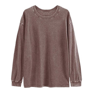 Sudaderas de lavado ácido de algodón orgánico para mujer con logotipo personalizado de alta calidad, jersey de lavado ácido causal, Sudadera con cuello redondo para mujer - Product Image 4
