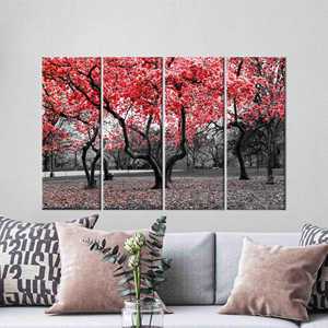 Lienzo Rojo: Elegante Obra de Arte de Árbol para Decoración Personalizada para Mamá, 4P: Enmarcado en Lienzo - Product Image 1