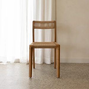 Silla de comedor de teca moderna con mimbre telar para silla de comedor casera marco de madera maciza con caña tejida - Product Image 6