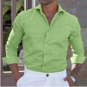 2025 camisa informal con estampado de moda para hombre, camiseta amarilla de manga larga con botones para Calle, uso diario cómodo - Product Image 4