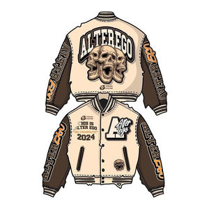 Chaqueta Varsity Premium con Parche de Calavera para Hombre, Chaqueta Bomber Universitaria Bordada, Ropa de Calle de Moda, Abrigo Cálido de Invierno - Product Image 6