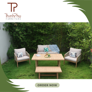 Modern Acacia Wood Module Sofa Set Contemporary Design for Hotel Villa Space-Saving Outdoor Furniture From Vietnam Manufacturer - Product Image 5