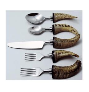 Ensemble de couverts en acier inoxydable de style unique avec poignée en corne naturelle Vaisselle et vaisselle Articles ménagers Cuillère Fourchette Ensemble de couverts - Product Image 6