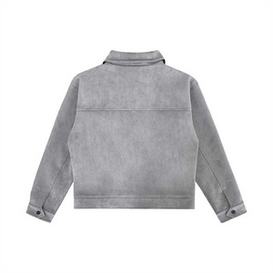 Best Handmade High Street Custom Autumn/Winter Men's Workwear <b>Jacket</b> with Mandarin Collar Loose <b>Suede</b> <b>Leather</b> Zip-up OEM Service - Product Image 2