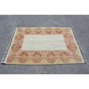 พรมเตอร์แบบตุรกีโบราณสีเบจสีน้ำตาลขนาด3.9x5.6ฟุตสไตล์คลาสสิกงานเย็บปะติดขนกระต่ายเทียมดีไซน์ใหม่ทำจากยางสี่เหลี่ยมผืนผ้าสำหรับโถงข้างเตียง - Product Image 4