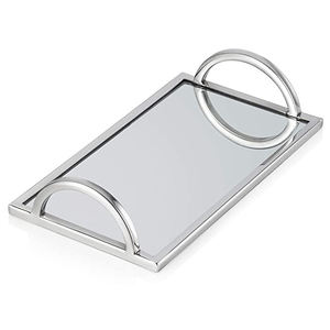 Plateaux de service en métal pour hôtels Plateau de rangement en métal décoratif en verre nickelé argenté de luxe léger - Product Image 1