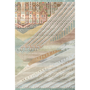 Alfombra Manchaha Verde de Lana y Seda de Bambú Anudada a Mano, 10 mm de Grosor, Patrón Geométrico Abstracto, Rectangular, para Pasillo, Uso Doméstico - Les-2595 - Product Image 1