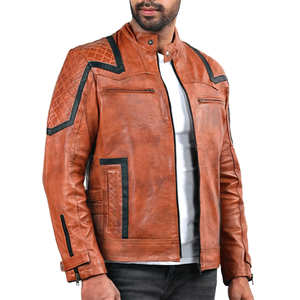 Chaqueta clásica de motociclismo de cuero marrón genuino para hombre, chaqueta de moto de cuero de carreras de pista protegida blindada CE para hombre - Product Image 4