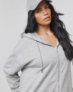 Prix usine gris chiné femmes goutte épaule noyau fermeture éclair à travers la palangre à capuche Anti-rides et respirant sweats à capuche vierges pour les femmes - Product Image 6