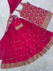 ชุดคุर्ตาปาลาซโซสำหรับผู้หญิง ผ้าจอร์เจตต์เทียมเนื้อหนัก ปักลายด้วยเลื่อม เหมาะสำหรับงานปาร์ตี้ ใส่ได้ทุกฤดู - Product Image 6