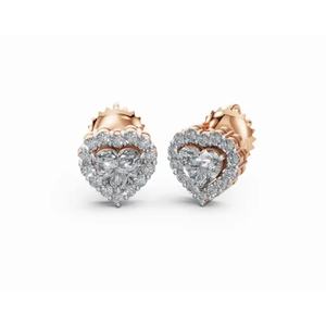 Boucles d'oreilles en or 14 carats exclusives, petits cœurs halo sertis de diamants, bijoux de laboratoire, vente en gros, fournisseur OEM - Product Image 4
