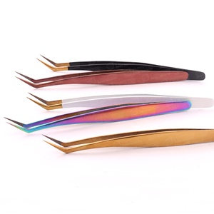 <b>Light</b> Weight Hand Made Sharp Pointed Fiber Tip Individual Eyelash Tweezers <b>Plasma</b> Color Coating Best Selling Lash Tweezers - Product Image 2