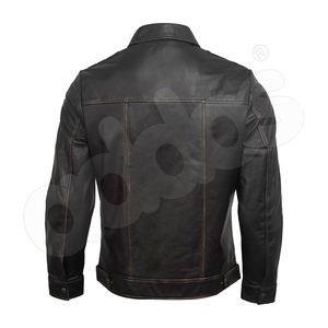 Chaqueta de motorista de cuero genuino de piel de cordero suave con estilo vintage para hombre, chaqueta de cuero genuino para motocicleta para hombre en negro - Product Image 3