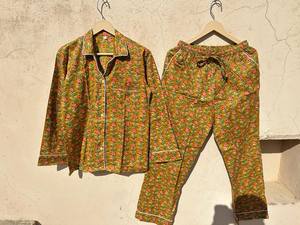 เซ็ตชุดนอนพิมพ์ลายดอกไม้ผ้าฝ้ายแท้สำหรับผู้หญิงชุดนอนพิมพ์ลายดอกไม้น้ำหนักเบาสำหรับใส่ในฤดูร้อน - Product Image 6