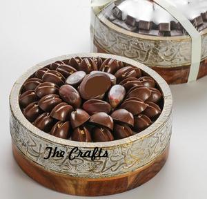 Bol à chocolat en bois et métal poli de haute qualité, design islamique, forme ronde, bol à collations en acier inoxydable écologique - Product Image 3