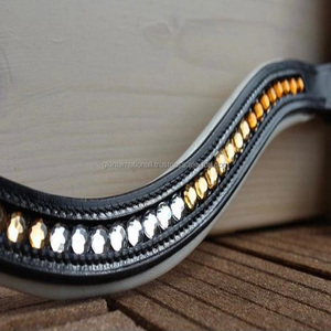 Bandeau de sourcils de cheval en cuir, fait sur mesure, vente en gros, avec combinaison de deux couleurs, grands pierres à cristaux, 1 pièce - Product Image 4