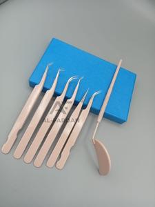 Pinzas para pestañas de acero inoxidable con revestimiento Beige de 14 cm de alta calidad, agarre suave, extensión de pestañas con punta plateada, precio al por mayor - Product Image 2