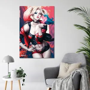 Póster de Harley Quinn Besándose, Diseño Moderno en Lienzo para Pared - Product Image 1