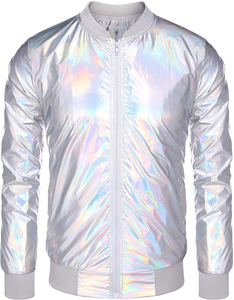 Prix d'usine Veste universitaire en satin Shinny Zip High Street Blouson aviateur à manches longues multi-teintes résistant à la déchirure pour hommes - Product Image 1
