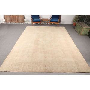 Tapis vintage surdimensionné 9,7x12,1 pieds, tapis turc, tapis beige géométrique avec éléments floraux - Product Image 1