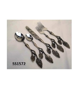 Juego de Cubiertos de estilo creativo con mango en forma de hojas Juego de cubiertos de aspecto moderno Juego de cuchillo y tenedor cuchara de color plateado - Product Image 4