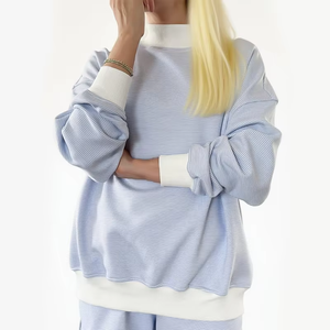 Haute qualité personnalisé femmes longs ensembles doux coton polaire goutte épaule Baggy pull col montant sweat hiver automne - Product Image 1