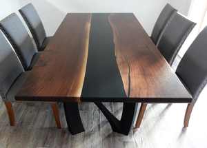 Mesa de Comedor de Resina Epoxi, Madera Maciza con Incrustaciones de Resina Negra, Diseño Moderno, Mesa Artesanal para Hogar, Restaurante y Oficina - Product Image 4