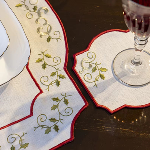 Noël Brodé Table Textile Ensemble 19 Pcs Coureur Cocktail Serviette Dîner Serviette Serviette 100% Polyester Lin Résistant Aux Taches - Product Image 1