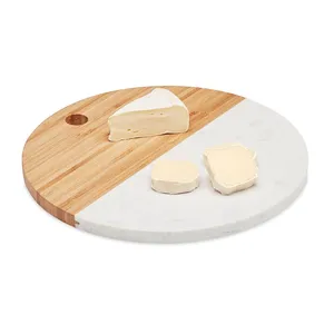 Plateau de service en marbre et bambou HANNSU, élégant, pour la table et la décoration de fête - Product Image 3