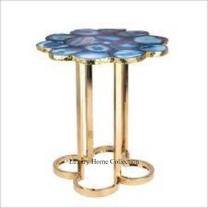 Floral Decorative <b>Side</b> <b>Table</b> <b>Gold</b> Color Shiny Plating Frame With Agate Marble Minimalist Design Antique Look Stainless Steel - Product Image 1