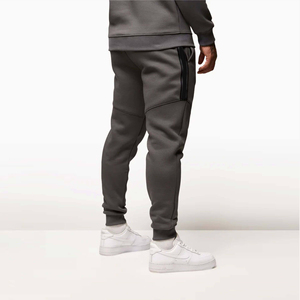 Pantalones deportivos de chándal para hombre, ajustados, de forro polar, con cintura elástica y puños en los tobillos, informales, para entrenamiento deportivo, en gris - Product Image 3