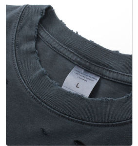 เสื้อยืดผู้ชายผ้าฝ้าย100เฮฟวี่เวทวินเทจโลโก้ที่กำหนดเองแขนสั้นและคอกลมมีรูที่ซักกรด - Product Image 2