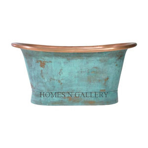 Baignoire Vintage en Cuivre Patiné Vert Bleu Fabriqué à la Main en Inde - Product Image 4