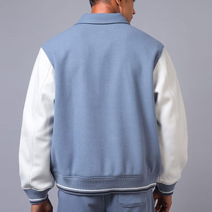 <b>Men's</b> Light Blue Varsity <b>Jacket</b> with <b>White</b> Sleeves Embroidered C Logo Preppy Style Regular Fit Winter Cartoon Pattern Reversible - Product Image 6