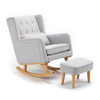 Fauteuil à bascule Neepa avec repose-pieds, fonction lit bébé et lit d'appoint, construction moderne en bois massif de style européen, rembourrage personnalisé