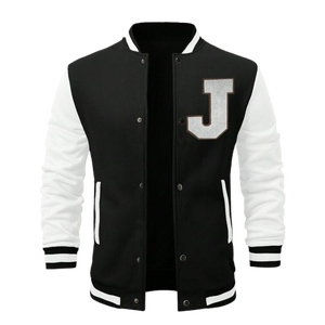 Noir blanc collège Baseball Varsity veste pour hommes poids lourd polaire corps lettre Patch conception bouton pression fermeture vêtements d'extérieur - Product Image 1
