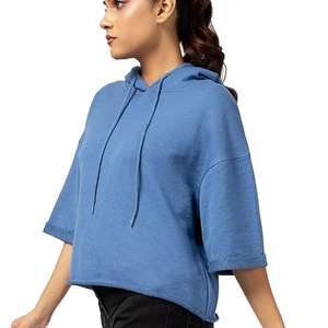 Women Drawstring <b>Crop</b> Hoodies Sweatshirt <b>Crop</b> <b>Top</b> Hoodie Pullover <b>Top</b> Blouse Long Sleeve Crew Neck <b>Crop</b> Baby <b>Blue</b> Color Hoodie - Product Image 1