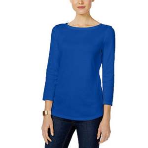 Top da Donna Charter Club Extra Small Blu con Scollo a Barca e Bottoni sulle Spalle in Cotone Pima Ricamato Tessuto Lavorato a Maglia Casual-Formale XL - Product Image 1